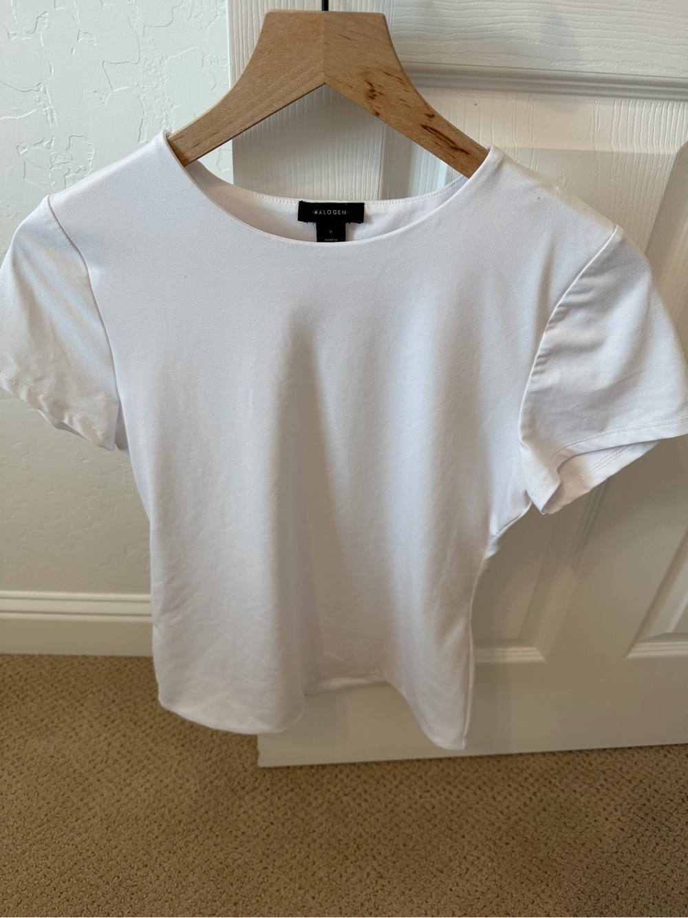 Halogen White Short Sleeve Double Layer Stretch Crewneck Tee - Classic Fit
